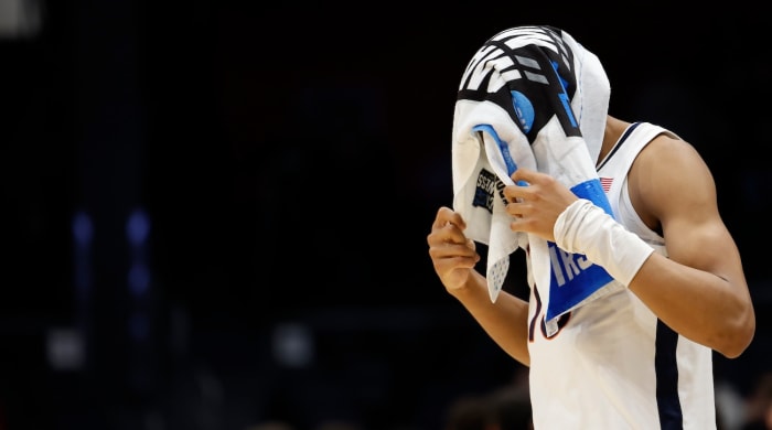 Virginia Cavaliers guard Ryan Dunn (13) leaves the court after being defeated by the Colorado State Rams at UD Arena in Dayton, Ohio, on March 19, 2024.